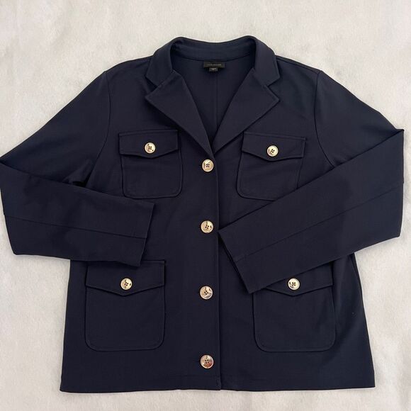 J. Jill Women's Medium Navy Blue Wearever Collection Button-Front Jacket - Picture 3 of 8